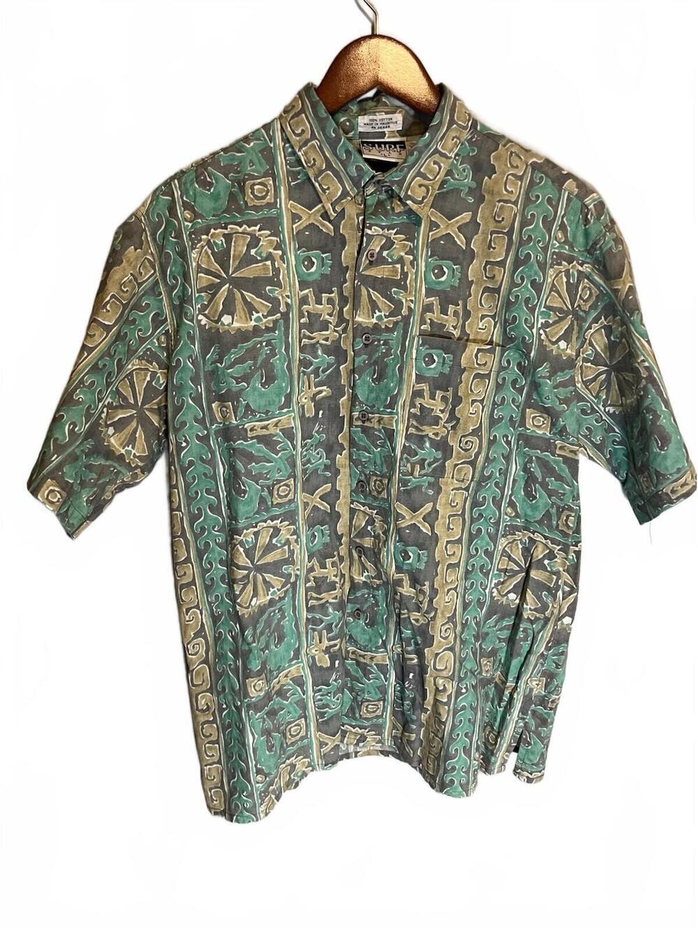 Surf Gear Vtg 90's Hawaiian Aztec Tribal Button Down Collar Pocket Shirt Large